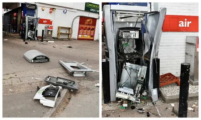 Damaged petrol station cash machine