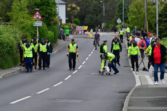 Police activity on the route of the US motorcade in Carbis Bay yesterday