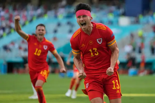 Kieffer Moore celebrates