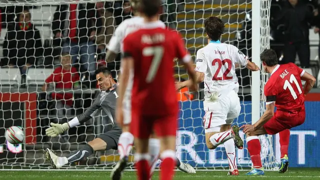 Gareth Bale scores against Switzerland in 2011