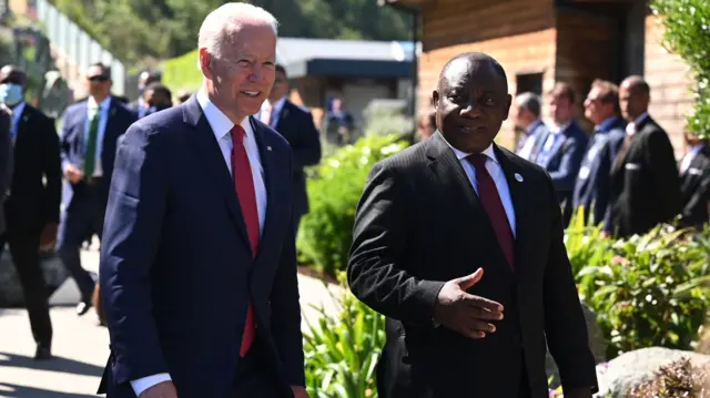 President Joe Biden alongside South African President Cyril Ramaphosa, during the G7 summit in Cornwall.