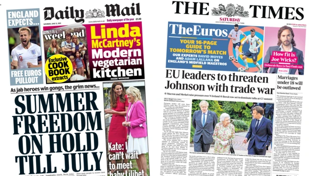 Front pages of the Daily Mail and the Times on Saturday 12 June 2021