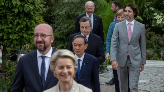 Leaders of the G7 at Cornwall's Eden Project on Friday 11 June