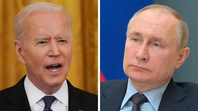 Composite picture of Joe Biden and Vladimir Putin