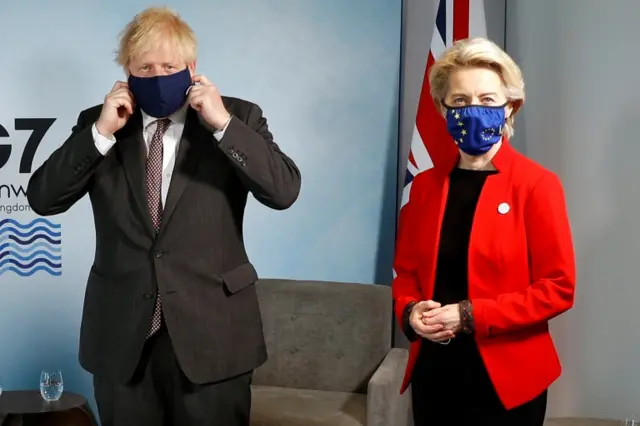 Prime Minister Boris Johnson with European Commission President Ursula von der Leyen, ahead of a bilateral meeting in Cornwall