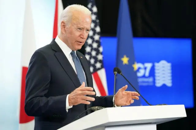 .S. President Joe Biden holds a news conference at the end of the G7 summit, at Cornwall Airport Newquay