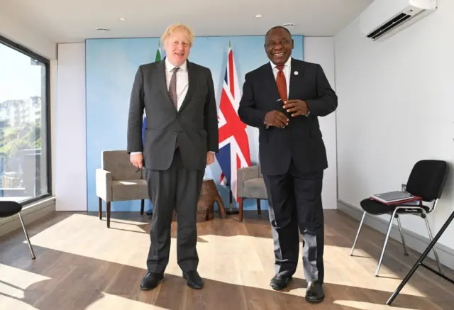 UK Prime Minister Boris Johnson and South Africa's President Cyril Ramaphosa