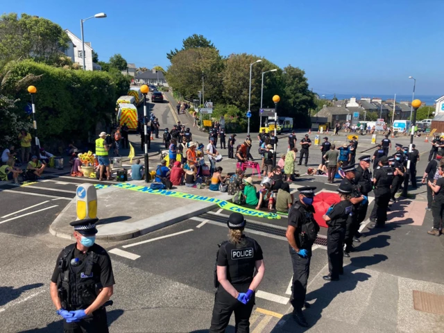 Protesters block road out of St Ives