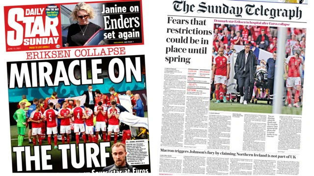 Front pages of Daily Star/Sunday Telegraph - 13 June