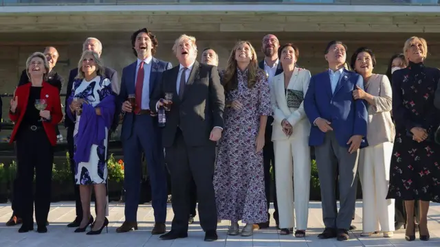 The G7 leaders and their partners enjoyed a flypast from the Red Arrows during their barbecue