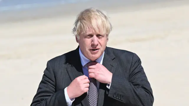 Boris Johnson at the beach front on Saturday