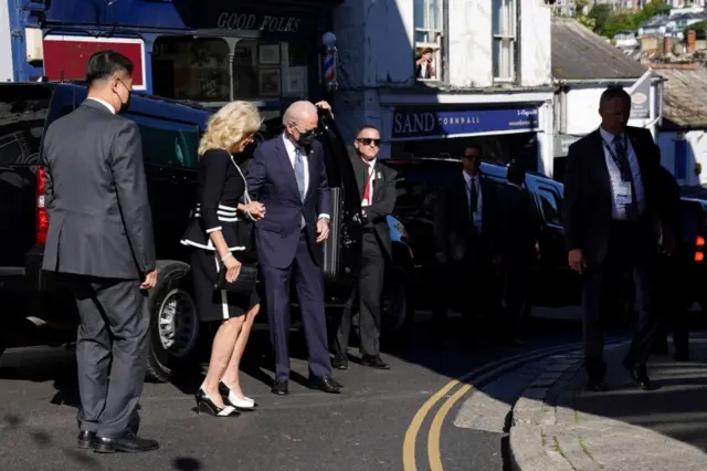 President Joe Biden arrives for a church service