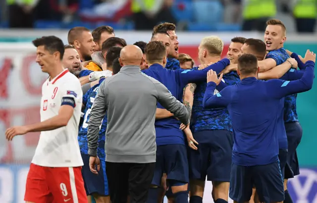 Slovakia players celebrating at full time