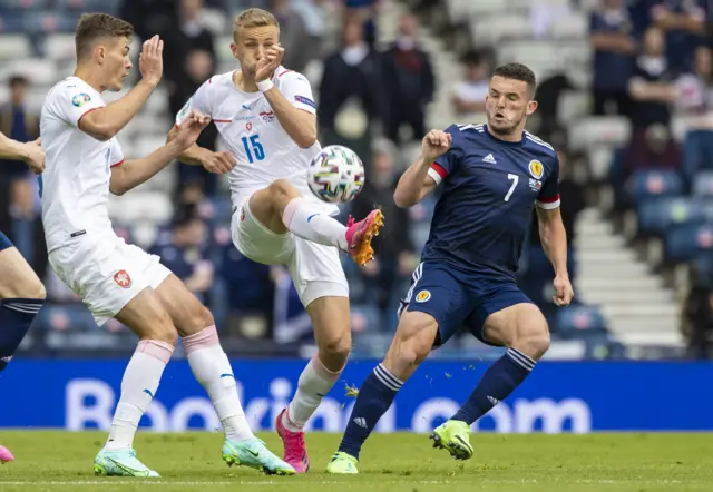 John McGinn in the thick of the action for Scotland