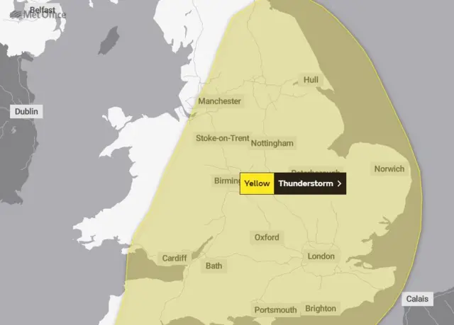 Met Office thunderstorms warning map