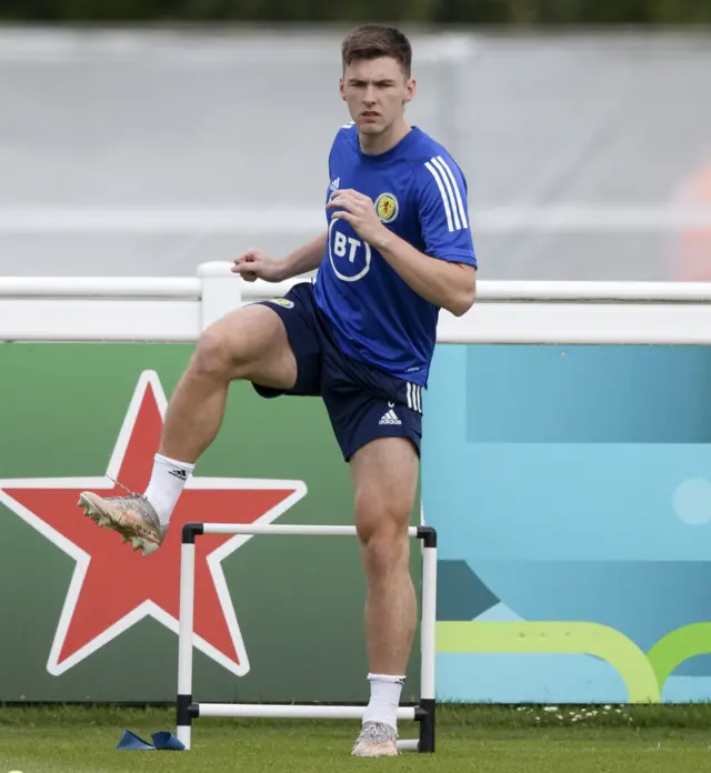 Kieran Tierney training after missing the Group D defeat to the Czech Republic