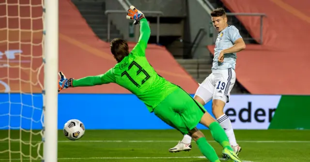 Kevin Nisbet made it 2-1 to Scotland moments after coming off the bench