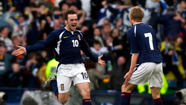 James McFadden celebrates his strike against the Netherlands in 2003