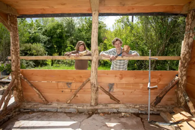 Nathan Macara and Rebecca Roseff in their shed Batbarn, in Colwall, Great Malvern, Herefordshire