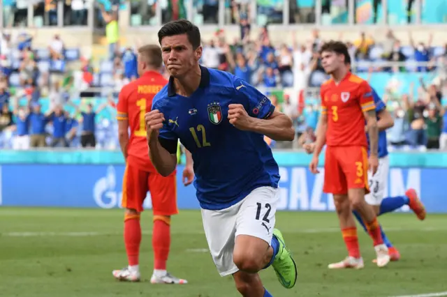 Matteo Pessina celebrates scoring for Italy