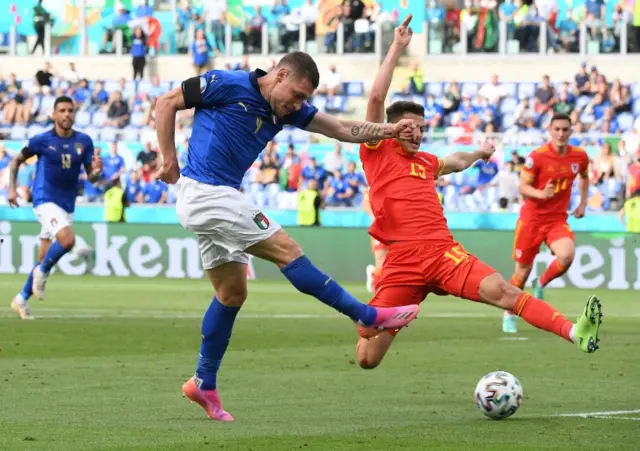 Andrea Belotti shoots across goal