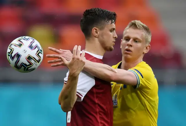 Austria v Ukraine - players clash over a throw in