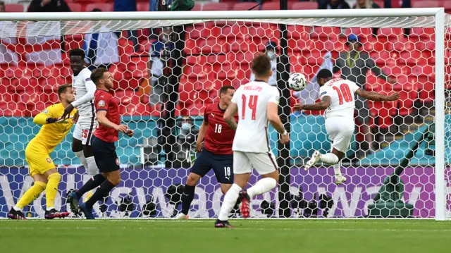 Raheem Sterling scores for England