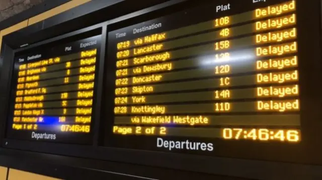 Trains shown delayed at Leeds train station