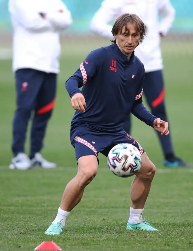 Luka Modric training at Firhill yesterday