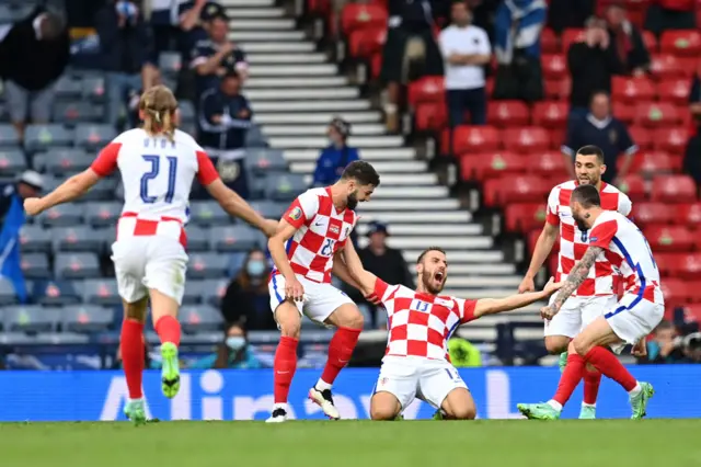 Nikola Vlasic celebrates after putting Croatia ahead