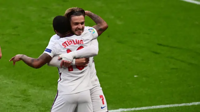 Raheem Sterling & Jack Grealish celebrate