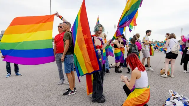 People at Allianz Arena with rainbow flags