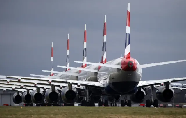 Grounded planes at Glasgow Airport, March 2020