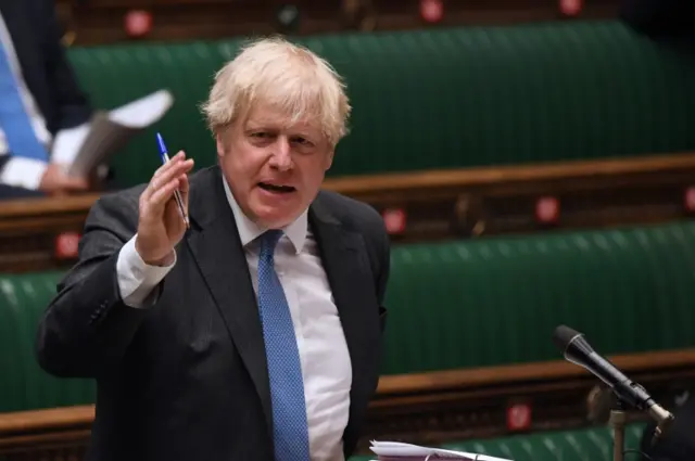 Prime Minister Boris Johnson takes questions in parliament on 16 June 2021