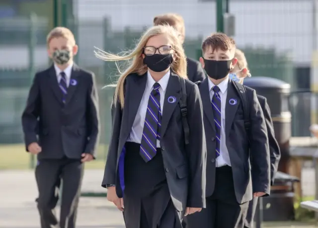 Pupils wear protective face masks at Outwood Academy Adwick in Doncaster