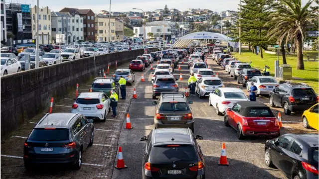 Cars queuing at Covid testing sites in Sydney