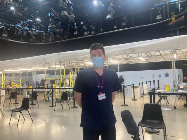 Tom Evans inside the vaccination centre