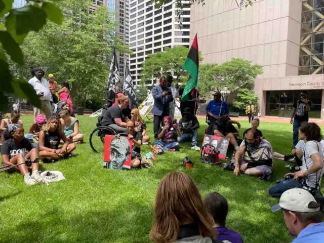 Protesters outside the court