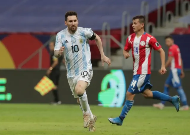 Lionel Messi playing for Argentina at the 2021 Copa America