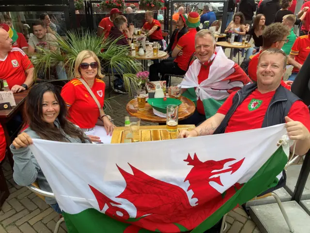 Angela and Tony from Malta with friends in Amsterdam before Wales play Denmark