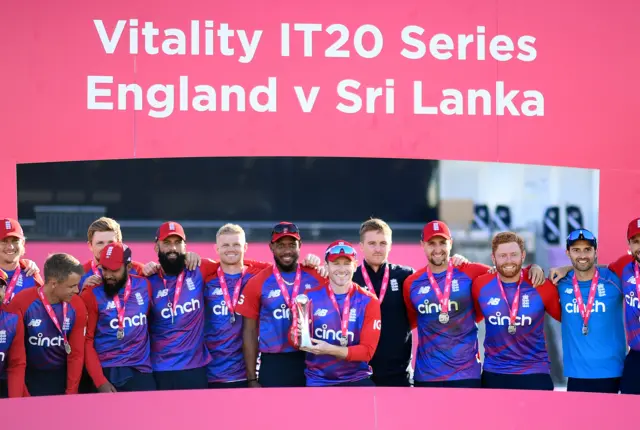 England celebrate winning the T20 series against Sri Lanka