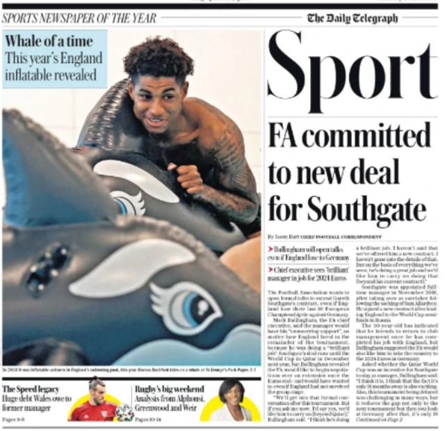 Main sport page of the Daily Telegraph on 26 June 2021