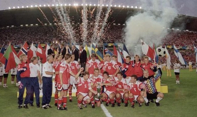 Denmark celebrate winning the European Championship in 1992