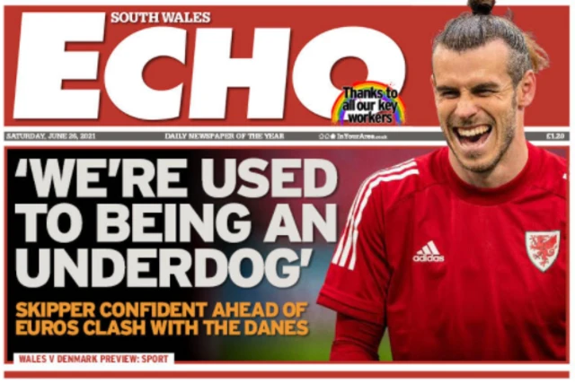 Front page of the South Wales Echo on 26 June 2021