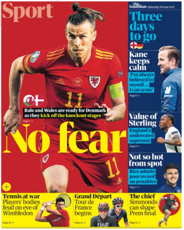 Main sport page of the Guardian on 26 June 2021