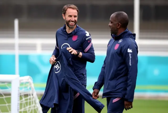 Gareth Southgate and Chris Powell at England training