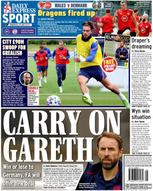 Back page of the Daily Express on 26 June 2021