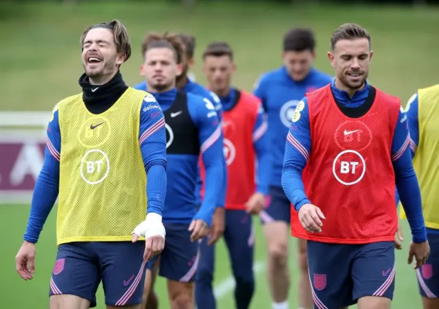 Jack Grealish and Jordan Henderson at England training