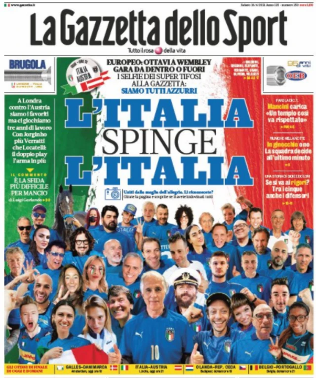 Main sport page of La Gazzetta dello Sport on 26 June 2021