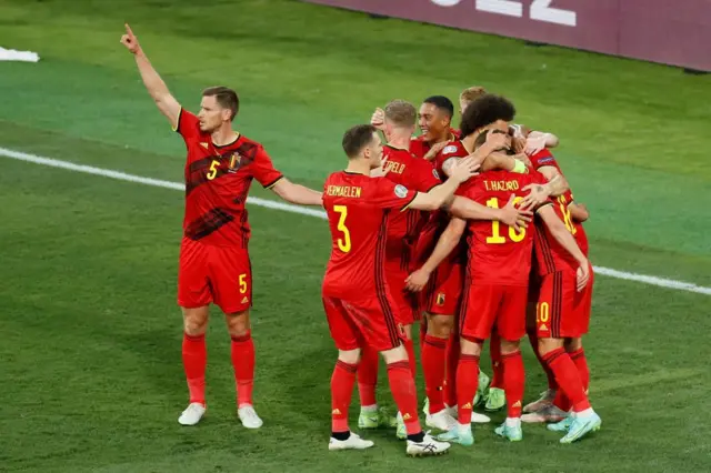 Belgium celebrating their goal